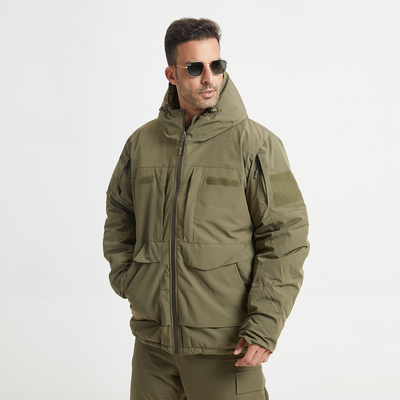 Military Style Winter Coat Cotton Lined Zipper Closure Green