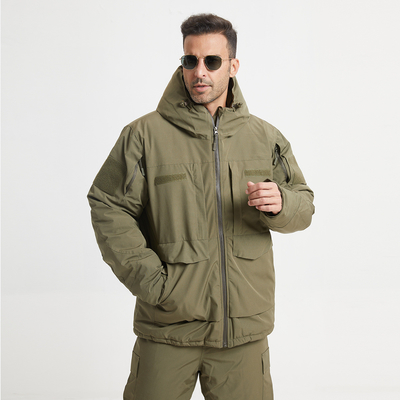 Military Style Winter Coat Cotton Lined Zipper Closure Green