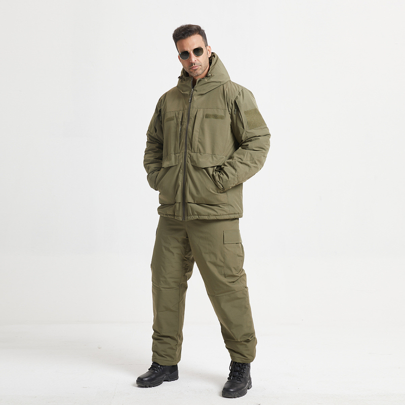 Military Style Winter Coat Cotton Lined Zipper Closure Green